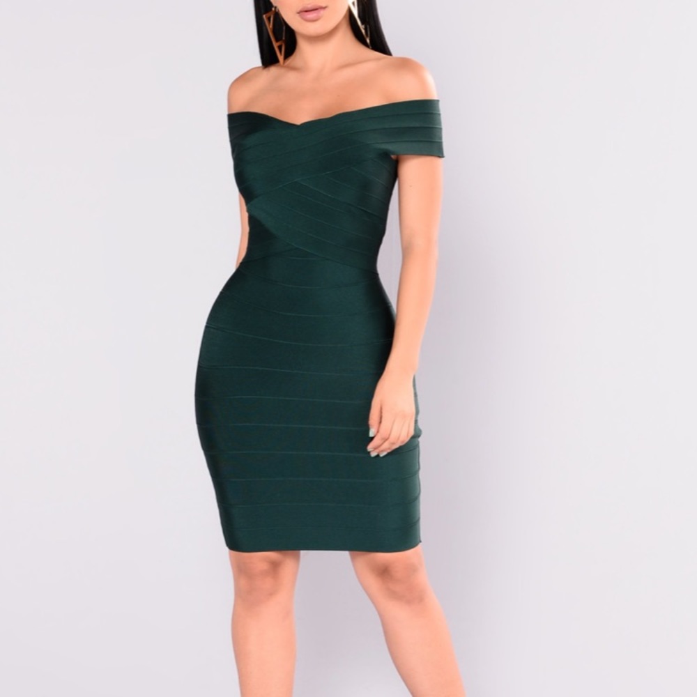 Fashion nova green cross my body dress in hunter